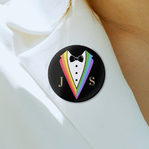 Black Rainbow Personalised Groomsmen Gay Pride 3 Cm Round Badge