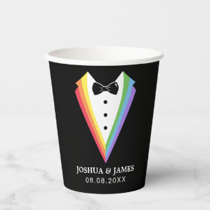 Black Rainbow Personalised Groomsmen Gay Pride Paper Cups