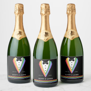 Black Rainbow Personalised Groomsmen Gay Pride Sparkling Wine Label
