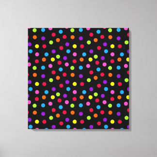 Black Rainbow polka dots Multi Colour Canvas Print