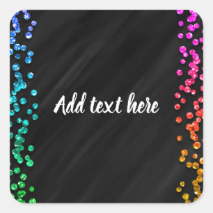 Black Rainbow Sparkle Confetti Dots Fun Party Square Sticker