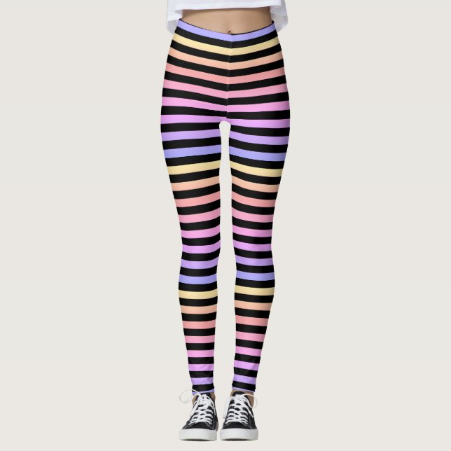 Black Rainbow Stripe Pattern Leggings (Front)