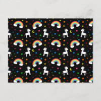 Black rainbow unicorn hearts stars pattern