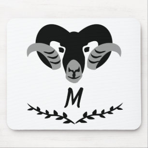 Black Ram with Twisted Horns Silhouette Monogram Mouse Pad