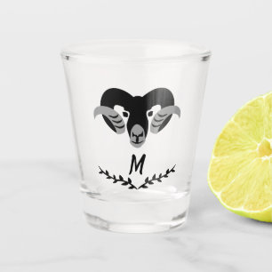 Black Ram with Twisted Horns Silhouette Monogram Shot Glass
