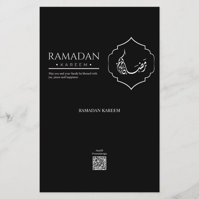 Black Ramadan Kareem Chocolate Bar Wrapper Elegant (Front)