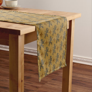 Black Rampant Mediaeval Lions Fleurs Short Table Runner