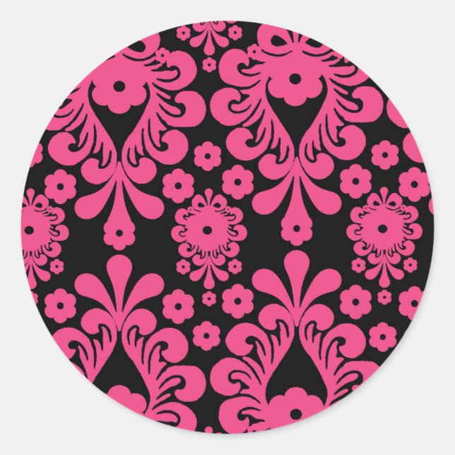 black raspberry red pink mod damask classic round sticker (Front)
