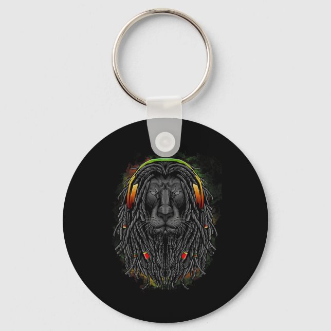 Black Rasta Lion With Dreads - Show Your Pride  Key Ring (Front)