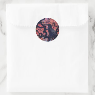 Black Raven and Gnarly Japanese Maple Classic Round Sticker