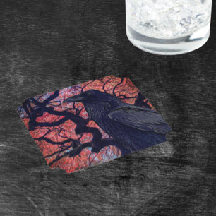 Black Raven and Gnarly Japanese Maple Paper Coaster