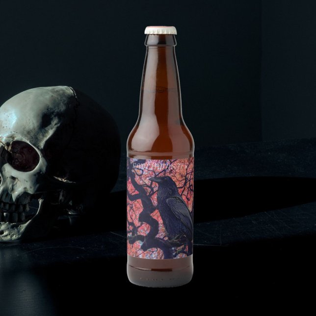 Black Raven and Gnarly Japanese Maple Tree Beer Bottle Label (In Situ)