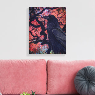 Black Raven and Gnarly Japanese Maple Tree Canvas Print