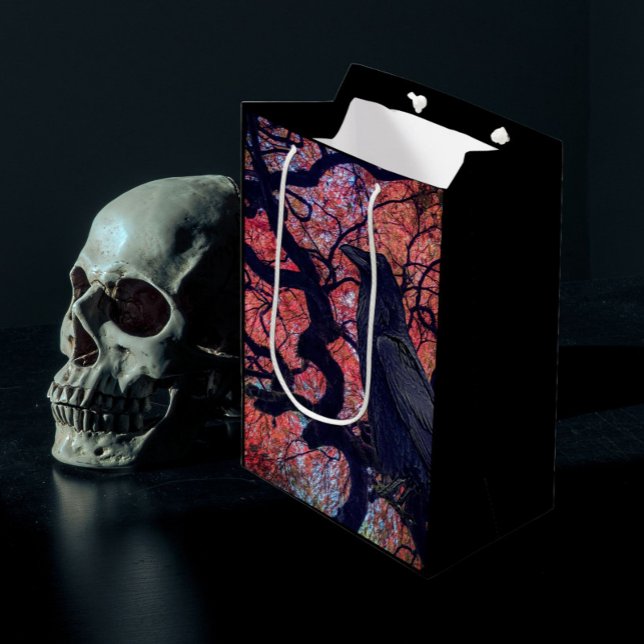 Black Raven and Gnarly Japanese Maple Tree Medium Gift Bag (In Situ)