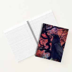 Black Raven and Gnarly Japanese Maple Tree Notebook
