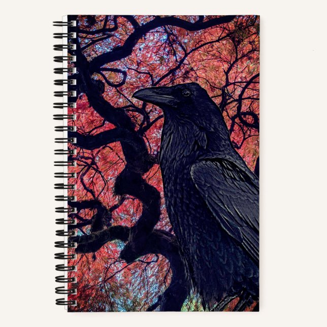 Black Raven and Gnarly Japanese Maple Tree Notebook (Front)