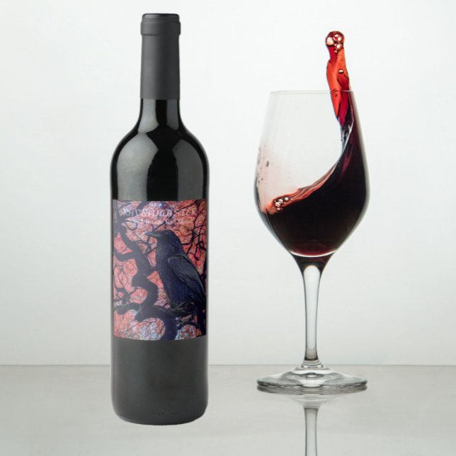 Black Raven and Gnarly Japanese Maple Tree Wine Label (In Situ)