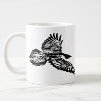 Black Raven Bird Soaring in Flight swooping Art