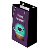 Black raven crow snow globe purple whimsical  small gift bag (Back Angled)