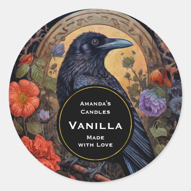 Black Raven Dark Gothic Candle Craft Classic Round Sticker (Front)