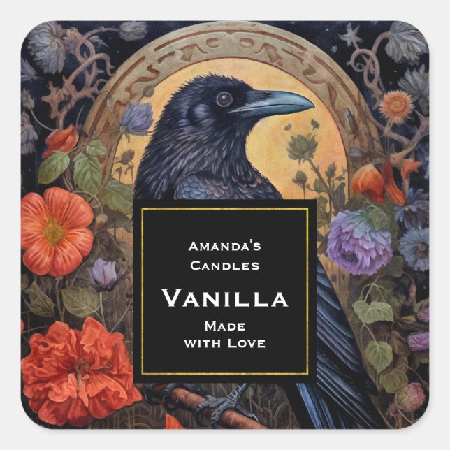 Black Raven Dark Gothic Candle Craft Square Sticker (Front)