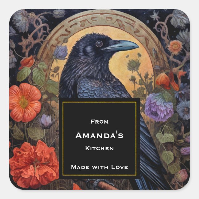 Black Raven Dark Gothic Kitchen Square Sticker (Front)