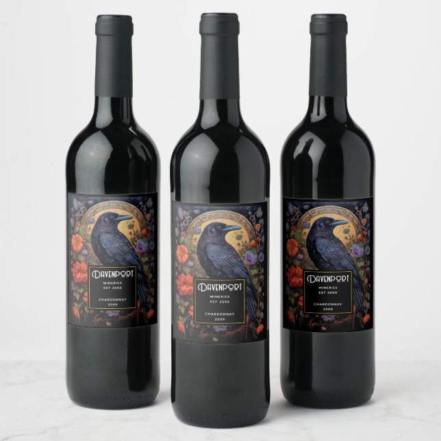 Black Raven Dark Gothic Wine Making Wine Label (Bottles)