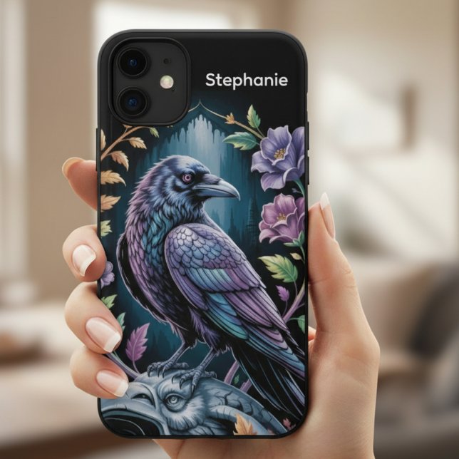 Black Raven Floral Case-Mate iPhone Case (Black raven gothic iphone case)