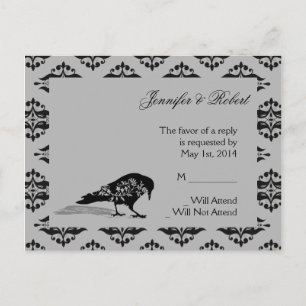 Black Raven Gothic Frame Wedding RSVP Postcard
