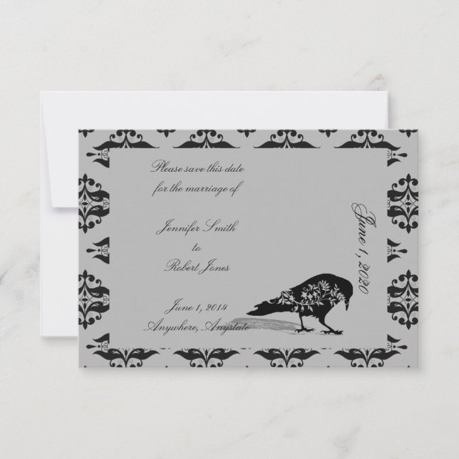 Black Raven Gothic Frame Wedding Save the Date (Front)