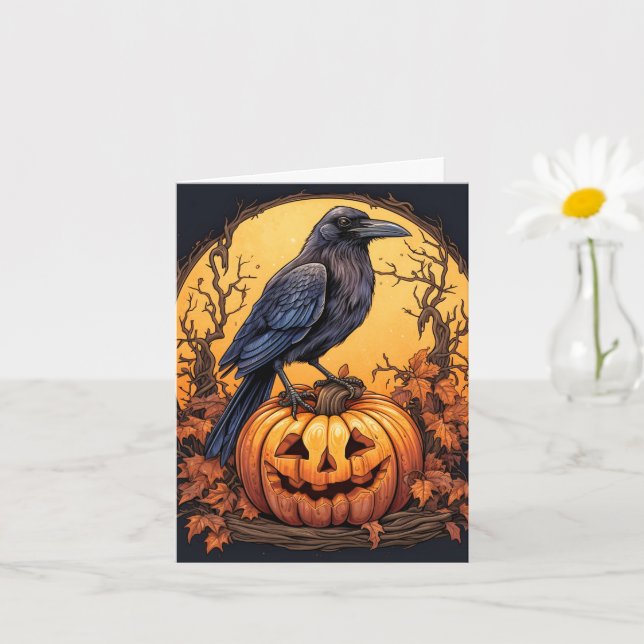 Black Raven Happy Halloween Card (Small Plant)