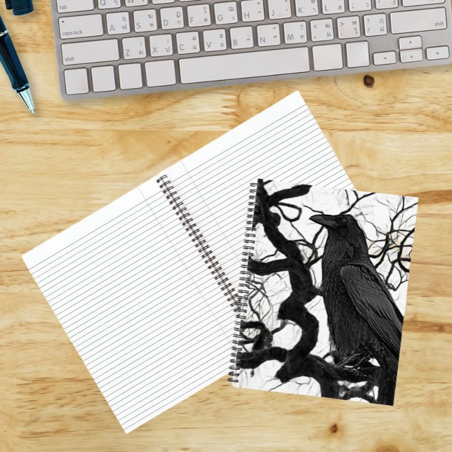 Black Raven in Tree Black and White Photo Notebook (In Situ)