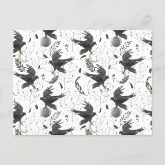 Black Raven, Moon and Wild Plants Witchcraft Postcard
