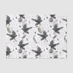 Black Raven, Moon and Wild Plants Witchcraft  Tissue Paper