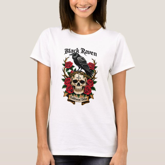 Black Raven Mysterious Gothic T-Shirt (Front)