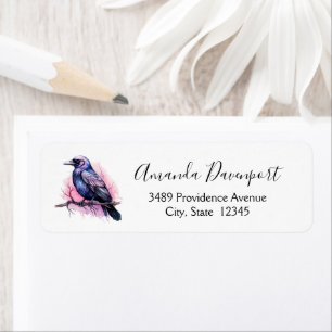 Black Raven on a Branch Illustration Address