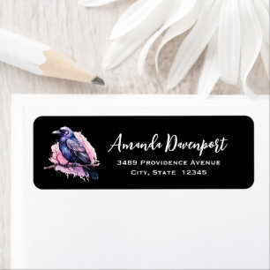Black Raven on a Branch Illustration Address