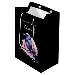 Black Raven on a Branch Illustration Birthday Medium Gift Bag