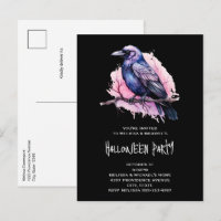 Black Raven on a Branch Illustration Halloween