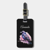 Black Raven on a Branch Illustration