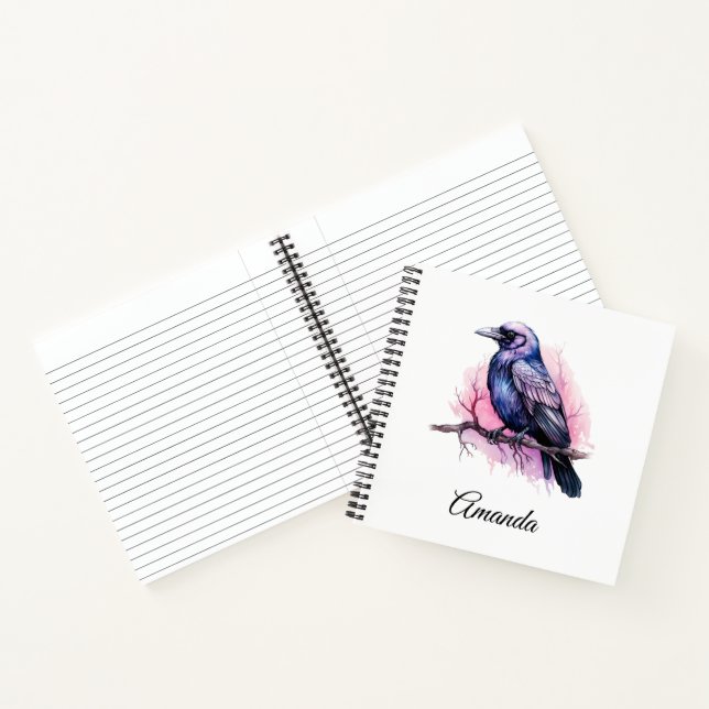 Black Raven on a Branch Illustration Notebook (Inside)