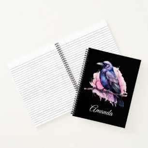 Black Raven on a Branch Illustration Notebook