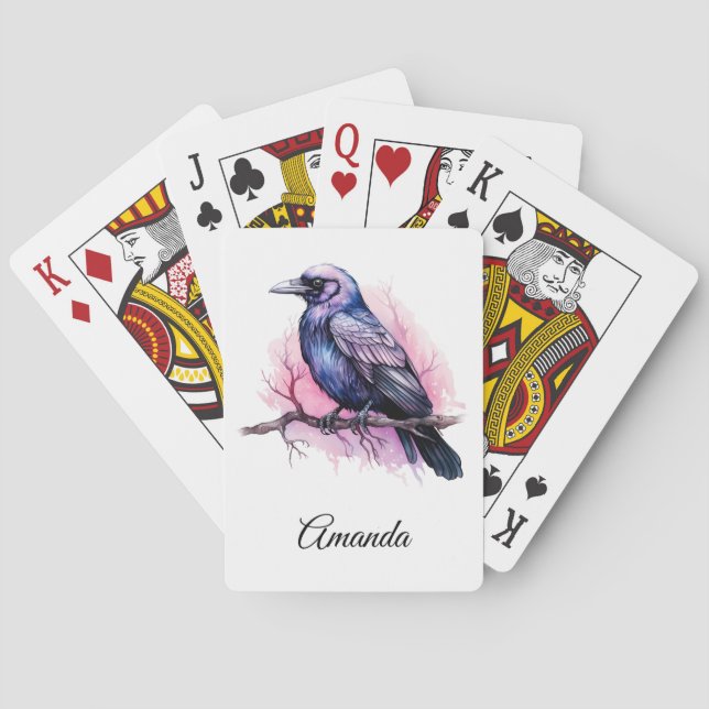 Black Raven on a Branch Illustration Playing Cards (Back)