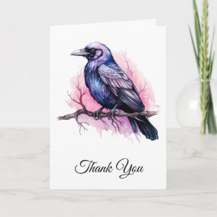 Black Raven on a Branch Illustration Thank You Card