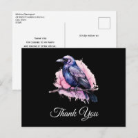 Black Raven on a Branch Illustration Thank You