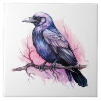 Black Raven on a Branch Illustration