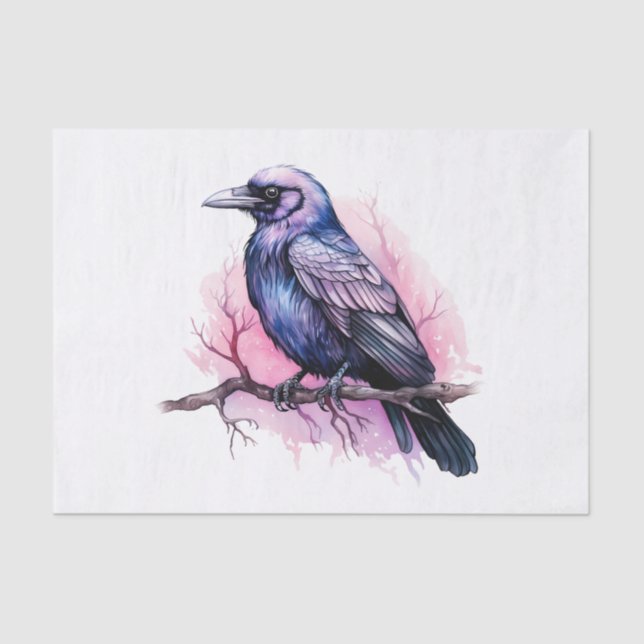 Black Raven on a Branch Illustration Tissue Paper (Front)