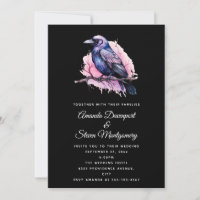Black Raven on a Branch Illustration Wedding