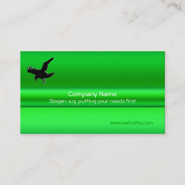 Black Raven on green metallic-effect Business Card (Front)
