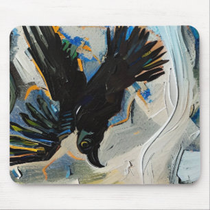Black raven painting mouse pad